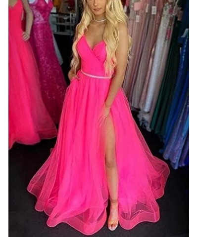 Women's Tulle Bridesmaid Dress Long V Neck A Line Formal Evening Gown with Slit Ball Gown RPM219 Orange $39.95 Dresses