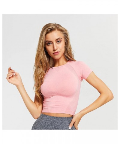 Women's Workout Crop Top Seamless Athletic Yoga Short Sleeve Fitness Compression Shirt Tight Tee Gym Crop Tops. Pink $14.24 A...