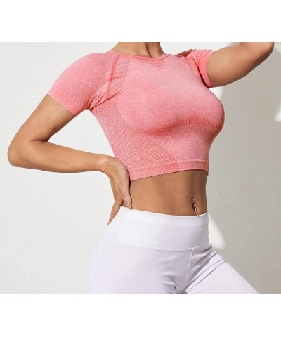 Women's Workout Crop Top Seamless Athletic Yoga Short Sleeve Fitness Compression Shirt Tight Tee Gym Crop Tops. Pink $14.24 A...