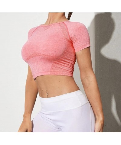 Women's Workout Crop Top Seamless Athletic Yoga Short Sleeve Fitness Compression Shirt Tight Tee Gym Crop Tops. Pink $14.24 A...