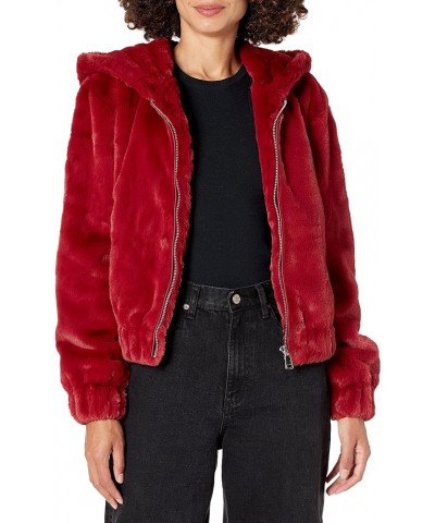 Women's Sloane Faux Fur Zip Front Hooded Bomber Jacket Rhubarb $38.81 Coats