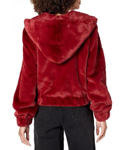 Women's Sloane Faux Fur Zip Front Hooded Bomber Jacket Rhubarb $38.81 Coats