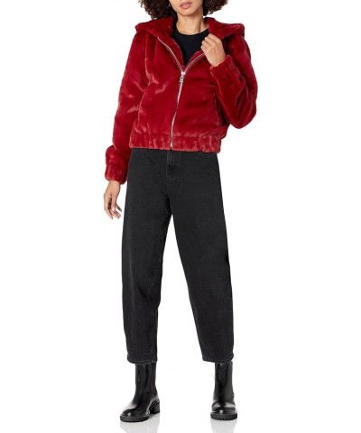 Women's Sloane Faux Fur Zip Front Hooded Bomber Jacket Rhubarb $38.81 Coats