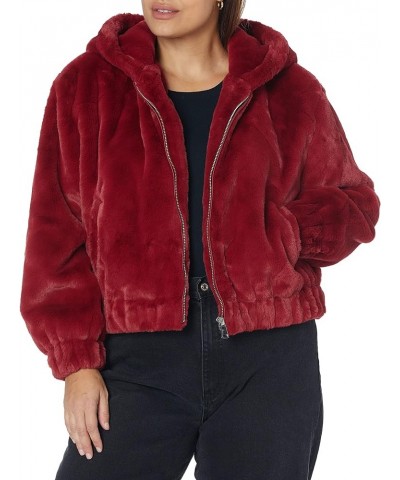 Women's Sloane Faux Fur Zip Front Hooded Bomber Jacket Rhubarb $38.81 Coats