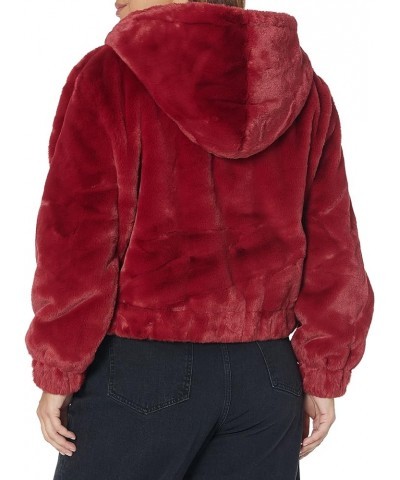 Women's Sloane Faux Fur Zip Front Hooded Bomber Jacket Rhubarb $38.81 Coats