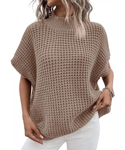 Women's Mock Neck Knit Sweater Vest Batwing Sleeve Pullover Knit Sweaters Summer Ribbed Tank Tops Khaki $10.25 Sweaters