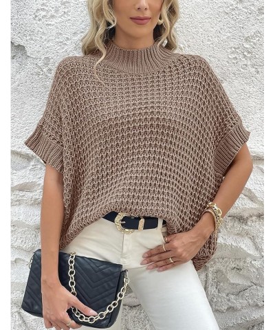 Women's Mock Neck Knit Sweater Vest Batwing Sleeve Pullover Knit Sweaters Summer Ribbed Tank Tops Khaki $10.25 Sweaters