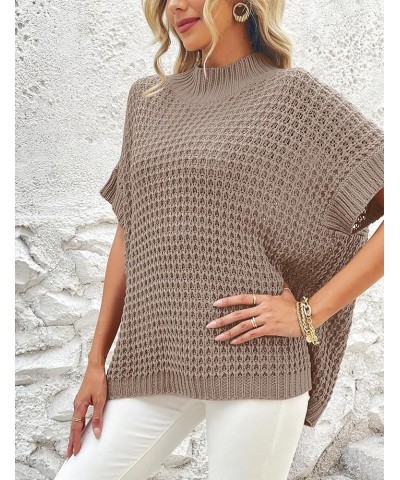 Women's Mock Neck Knit Sweater Vest Batwing Sleeve Pullover Knit Sweaters Summer Ribbed Tank Tops Khaki $10.25 Sweaters