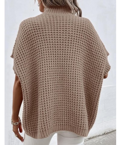 Women's Mock Neck Knit Sweater Vest Batwing Sleeve Pullover Knit Sweaters Summer Ribbed Tank Tops Khaki $10.25 Sweaters