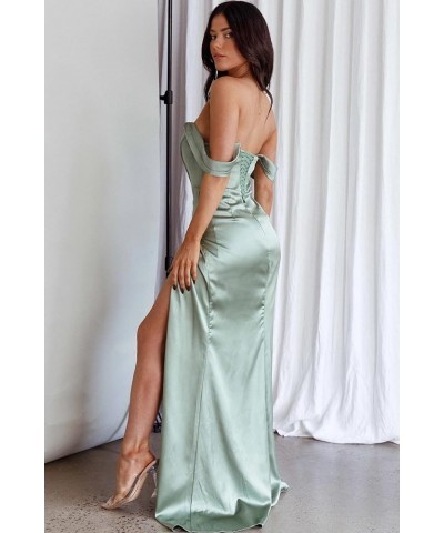 Off Shoulder Satin Bridesmaid Dresses Mermaid Pleated Prom Dresses High Slit Formal Evening Gowns White $27.94 Dresses