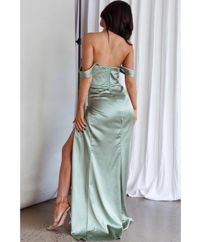 Off Shoulder Satin Bridesmaid Dresses Mermaid Pleated Prom Dresses High Slit Formal Evening Gowns White $27.94 Dresses