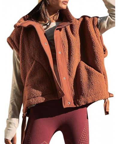 Women's Fleece Vest Sleeveless Button Down Vests Casual Sherpa Jacket Winter Outerwear with Pockets Rust $23.64 Vests