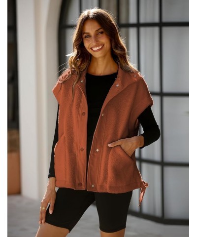 Women's Fleece Vest Sleeveless Button Down Vests Casual Sherpa Jacket Winter Outerwear with Pockets Rust $23.64 Vests