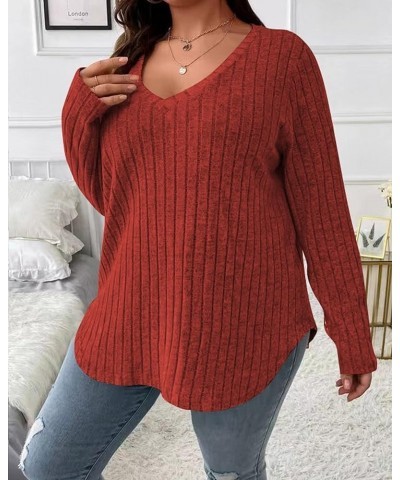 Women Plus Size Fitted Sweaters Fall Winter 2023 Cute Pullover V Neck Knit Sweater Long Sleeve Basic Tops Shirt Jumper Red $1...