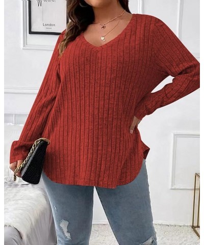 Women Plus Size Fitted Sweaters Fall Winter 2023 Cute Pullover V Neck Knit Sweater Long Sleeve Basic Tops Shirt Jumper Red $1...