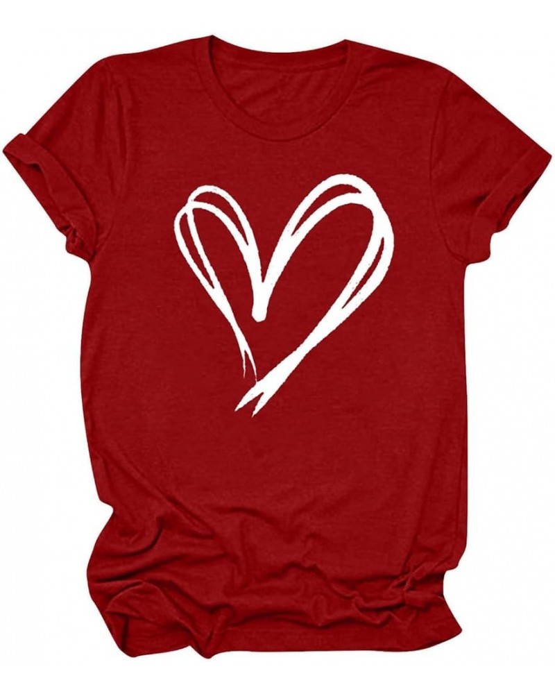 Heart Shirts for Women Short Sleeve Cute Graphic Tees Casual Trendy Lightweight Loose Fit Tops 2024 Valentine's Day T-Shirt T...