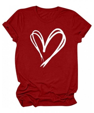 Heart Shirts for Women Short Sleeve Cute Graphic Tees Casual Trendy Lightweight Loose Fit Tops 2024 Valentine's Day T-Shirt T...