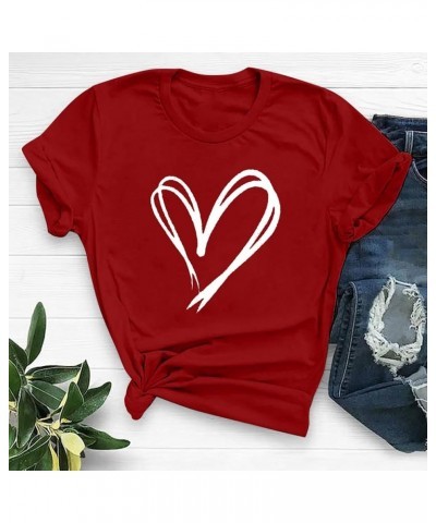 Heart Shirts for Women Short Sleeve Cute Graphic Tees Casual Trendy Lightweight Loose Fit Tops 2024 Valentine's Day T-Shirt T...