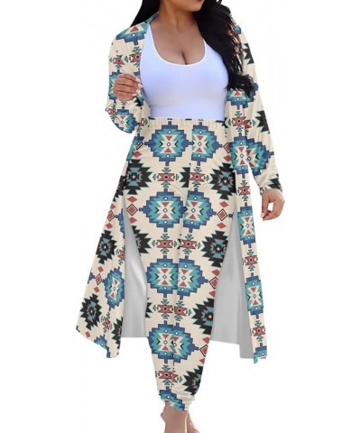 Women 2 Piece Outfits Plus Size Indian African Pattern Maxi Cardigan Duster Pants Set Indian Africa 13 $23.00 Sweaters