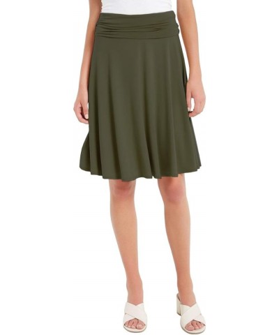 Solid Basic Fold-Over Stretch Midi Short Skirt - Made in USA Olive $12.00 Skirts