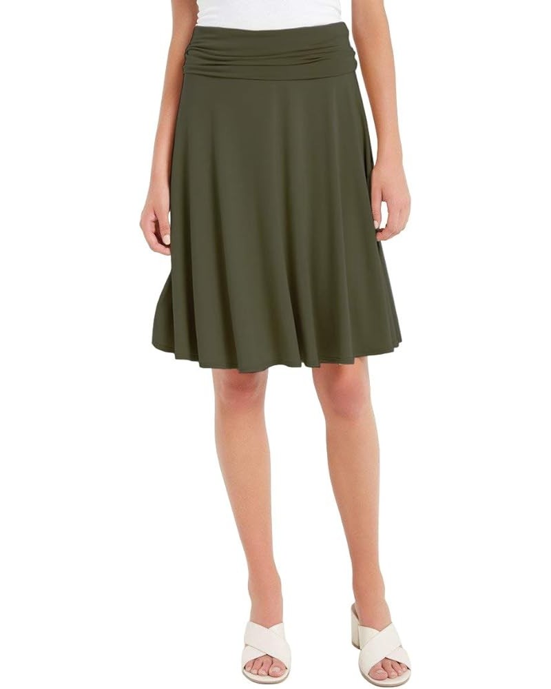 Solid Basic Fold-Over Stretch Midi Short Skirt - Made in USA Olive $12.00 Skirts