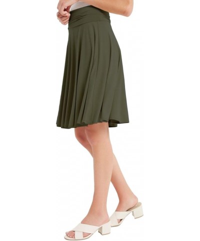 Solid Basic Fold-Over Stretch Midi Short Skirt - Made in USA Olive $12.00 Skirts