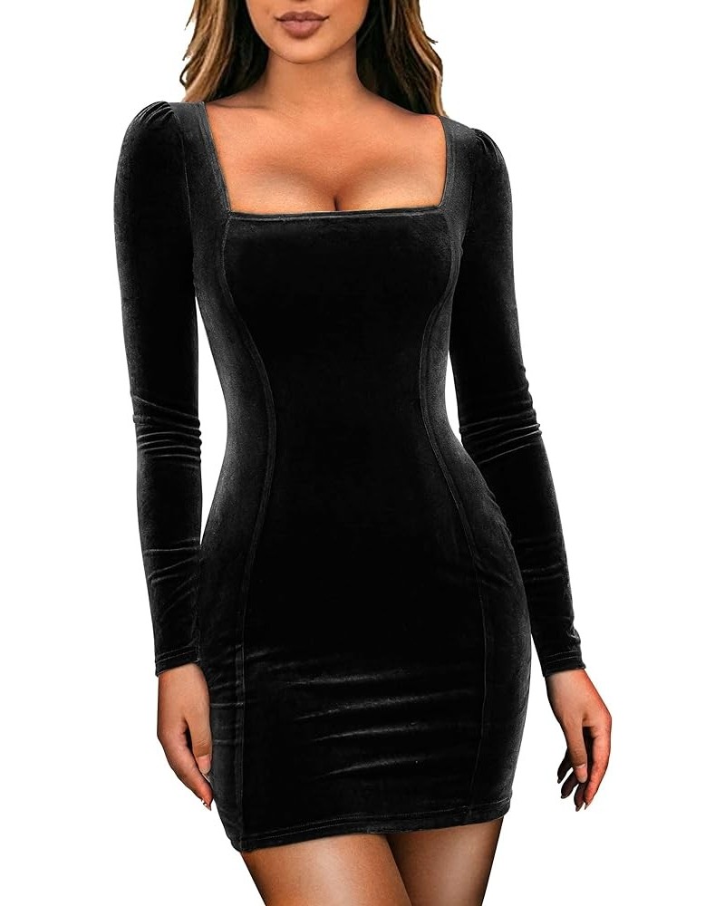 Womens Sexy Velvet Long Sleeve Bodycon Elegant Mini Party Dress Black $18.54 Dresses