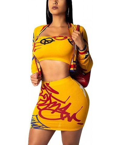 Women's Sexy 2 Piece Suits Crop Top Mini Skirt Bodycon Clubwear Dresses Sets Yellow $14.08 Suits