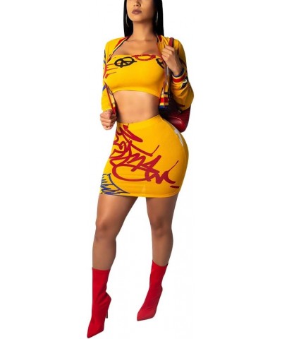 Women's Sexy 2 Piece Suits Crop Top Mini Skirt Bodycon Clubwear Dresses Sets Yellow $14.08 Suits