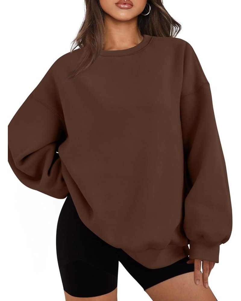 Womens Oversized Sweatshirts Hoodies Fleece Crew Neck Pullover Sweaters Casual Comfy Fall Fashion Outfits Clothes 2024 Brown ...