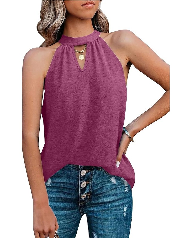 Halter Tank Tops for Women Summer Tops Keyhole Sleeveless Shirts Loose Fit Plum $11.19 Tanks