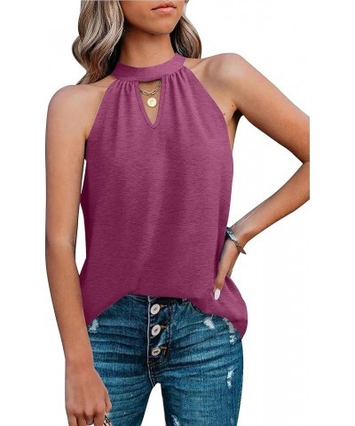 Halter Tank Tops for Women Summer Tops Keyhole Sleeveless Shirts Loose Fit Plum $11.19 Tanks