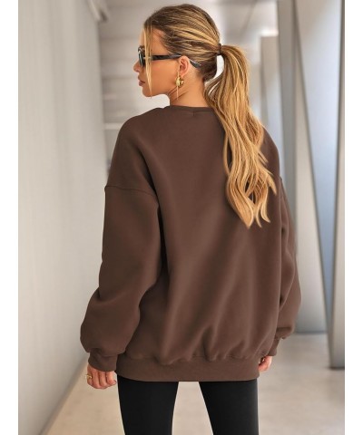 Womens Oversized Sweatshirts Hoodies Fleece Crew Neck Pullover Sweaters Casual Comfy Fall Fashion Outfits Clothes 2024 Brown ...