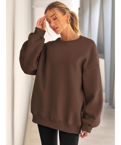 Womens Oversized Sweatshirts Hoodies Fleece Crew Neck Pullover Sweaters Casual Comfy Fall Fashion Outfits Clothes 2024 Brown ...