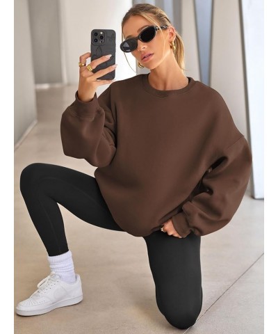 Womens Oversized Sweatshirts Hoodies Fleece Crew Neck Pullover Sweaters Casual Comfy Fall Fashion Outfits Clothes 2024 Brown ...