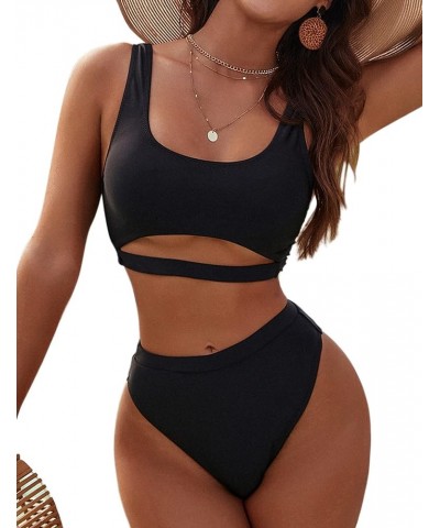 Women's High Waisted Bikini Sets High Cut Bathing Suits Two Piece Sporty Cut Out Swimsuits Black $15.20 Swimsuits