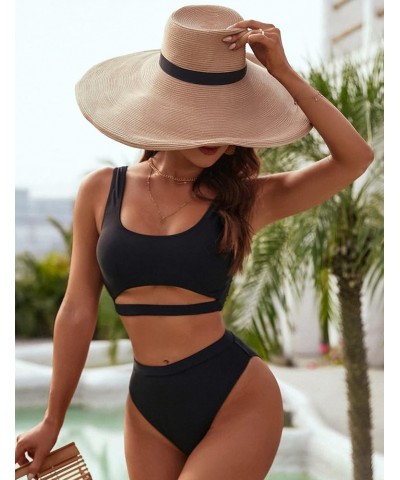 Women's High Waisted Bikini Sets High Cut Bathing Suits Two Piece Sporty Cut Out Swimsuits Black $15.20 Swimsuits