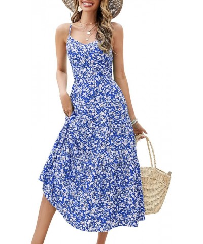 Women's Dresses Floral Adjustable Spaghetti Strap V Neck Boho Long Maxi Dress Summer Beach Flowy Ethnic Sundress 2287 Blue $1...