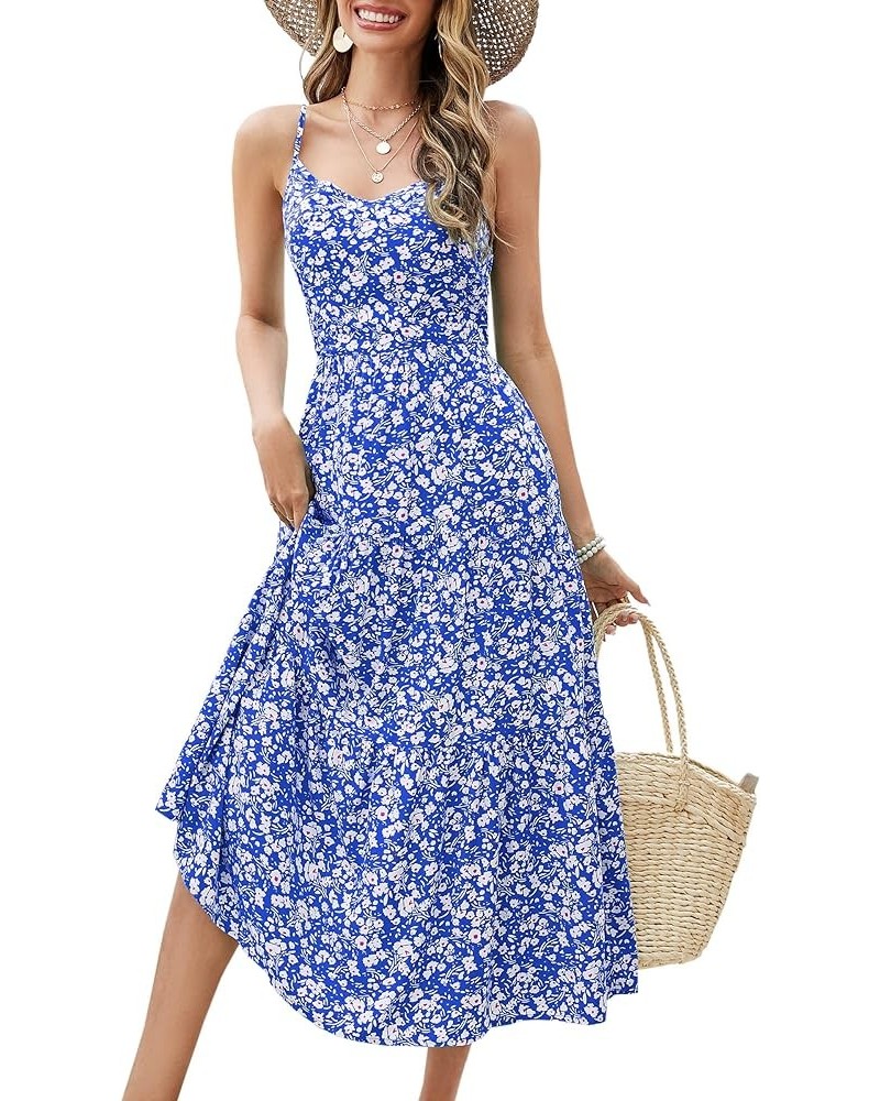 Women's Dresses Floral Adjustable Spaghetti Strap V Neck Boho Long Maxi Dress Summer Beach Flowy Ethnic Sundress 2287 Blue $1...