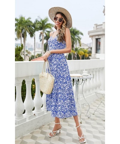 Women's Dresses Floral Adjustable Spaghetti Strap V Neck Boho Long Maxi Dress Summer Beach Flowy Ethnic Sundress 2287 Blue $1...