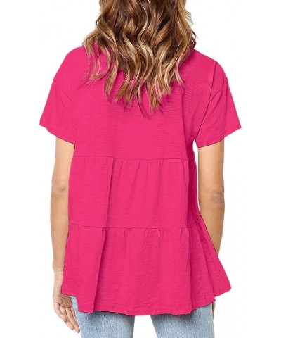 Womens Short Sleeve Casual Loose Blouse High Low Hem Ruffle Peplum T Shirt Tops Rose Red $13.91 Blouses