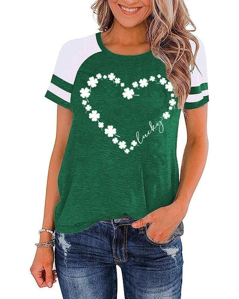 Women St Patrick's Day Clover Raglan Color Block T-Shirt Blessed Lucky Irish Short Sleeve Shirt Shamrock Graphic Tee Tops 01a...