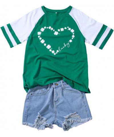 Women St Patrick's Day Clover Raglan Color Block T-Shirt Blessed Lucky Irish Short Sleeve Shirt Shamrock Graphic Tee Tops 01a...