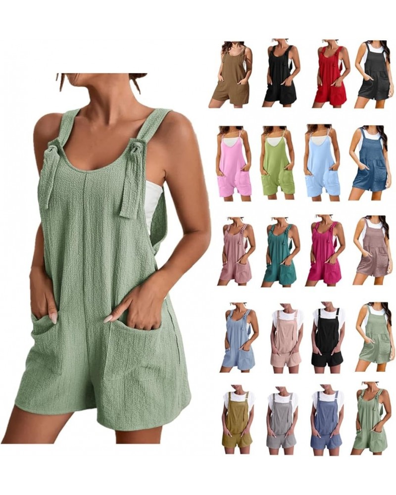 Women's Jumpsuits, Rompers for Women Summer Casual Suspender Shorts Solid Overalls with Pockets Short Pants A4-green $6.59 Ro...