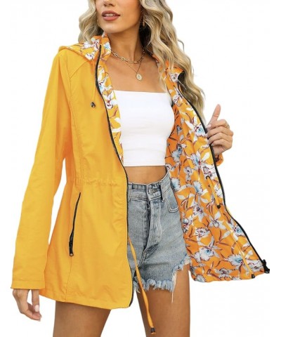 Women Reversible Lightweight Jacket Casual Windbreaker Outerwear Waterproof Outdoor Printed Raincoat Yellow $22.55 Coats