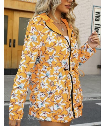 Women Reversible Lightweight Jacket Casual Windbreaker Outerwear Waterproof Outdoor Printed Raincoat Yellow $22.55 Coats