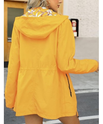 Women Reversible Lightweight Jacket Casual Windbreaker Outerwear Waterproof Outdoor Printed Raincoat Yellow $22.55 Coats