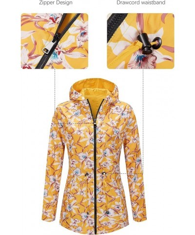 Women Reversible Lightweight Jacket Casual Windbreaker Outerwear Waterproof Outdoor Printed Raincoat Yellow $22.55 Coats