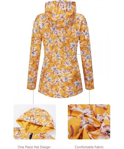 Women Reversible Lightweight Jacket Casual Windbreaker Outerwear Waterproof Outdoor Printed Raincoat Yellow $22.55 Coats