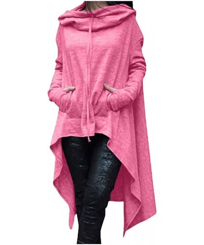 Womens Cloak Tops with Hood Solid High Low Hem Flowy Cape Sweatshirt Casual Full Sleeve Asymmetric Long Hoodie Pink $10.07 Ac...